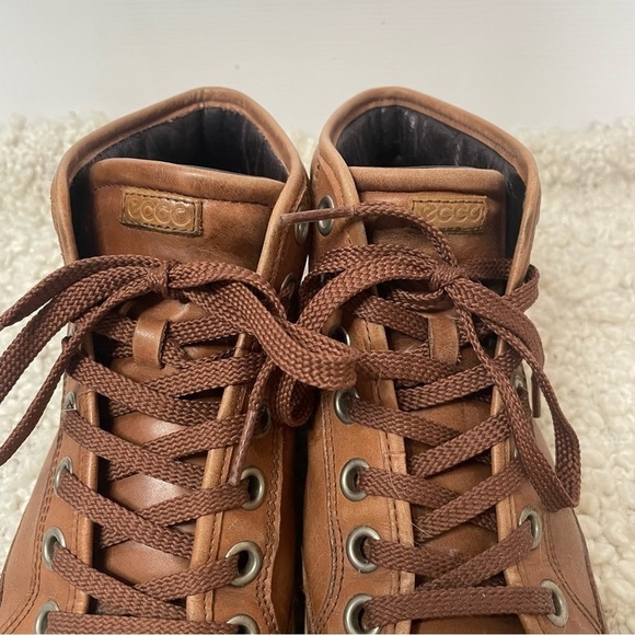 Ecco Brown Tan Leather High Top Sneakers 7.5 - Picture 3 of 8